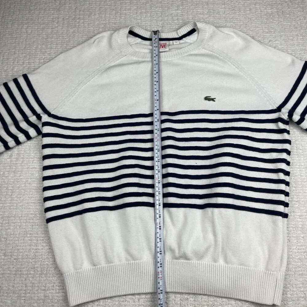 Lacoste Live! Preppy Knitted pullover Sweater White / Navy Striped Men Sz 6 Read - Picture 14 of 16